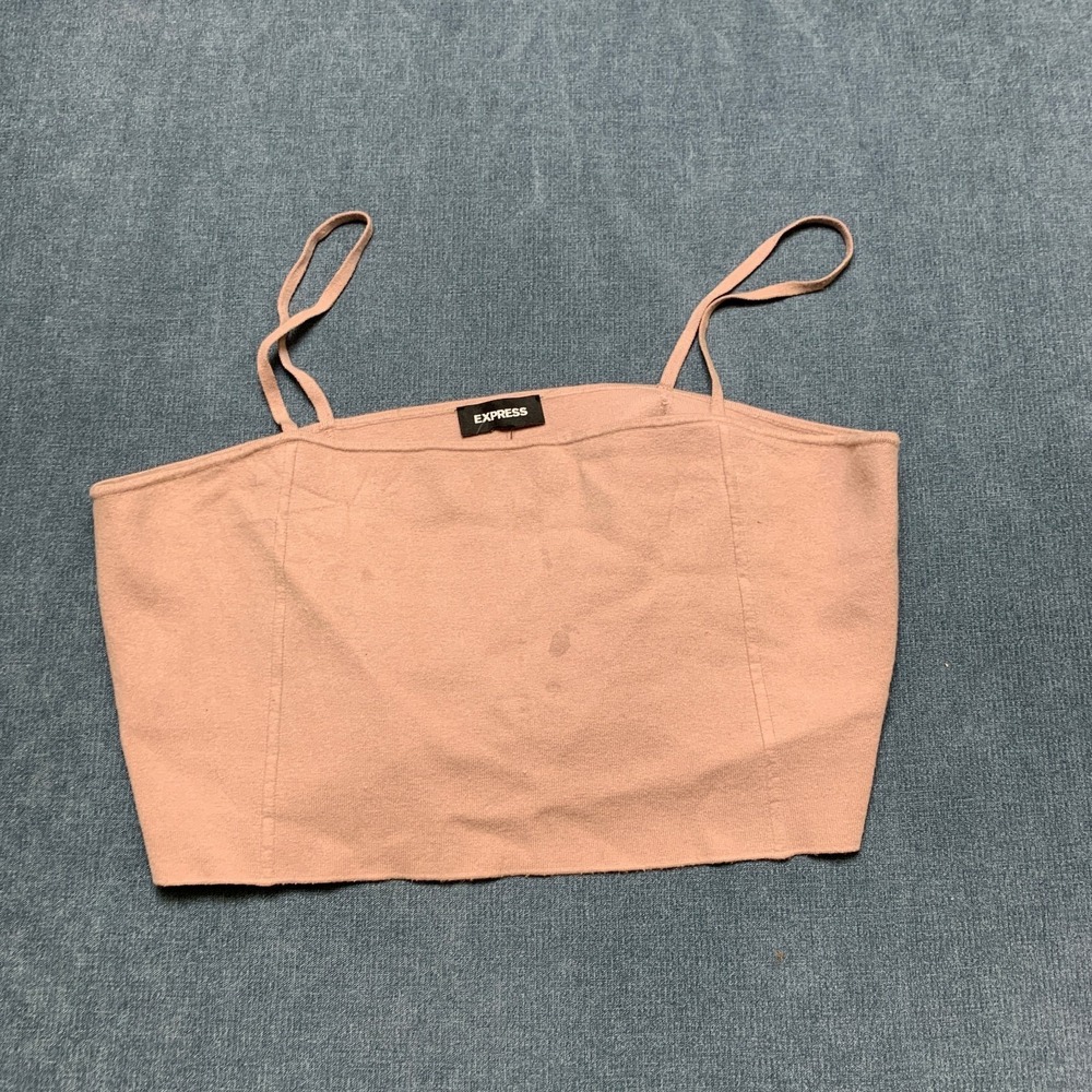 Express Crop Tank Top Women Pale Pink Rayon Square Neck Spaghetti Strap Pullover
